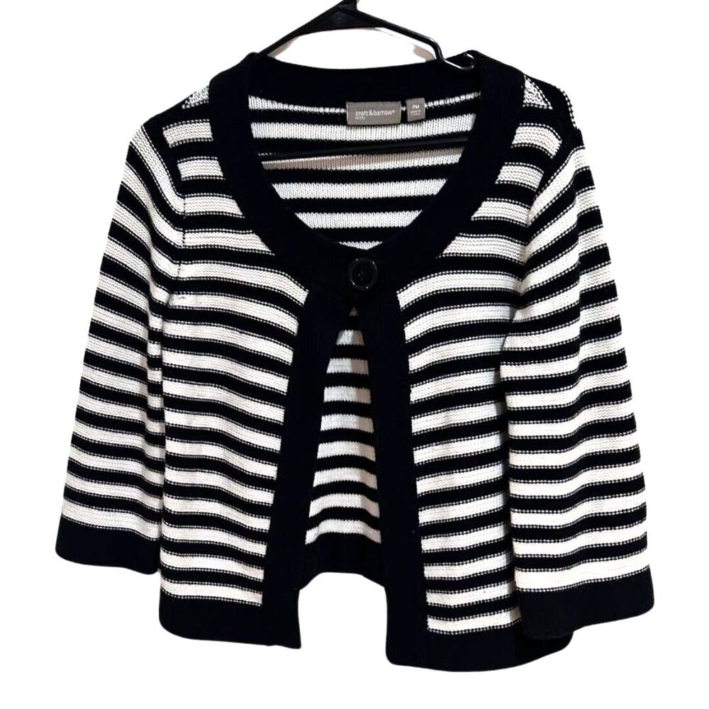 Black White Striped Cardigan Preppy Chic Cropped Sweater PM